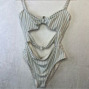 Vintage Hollister One Piece Bikini Swimsuit Bathing Suit Blue White Stripes Lrg